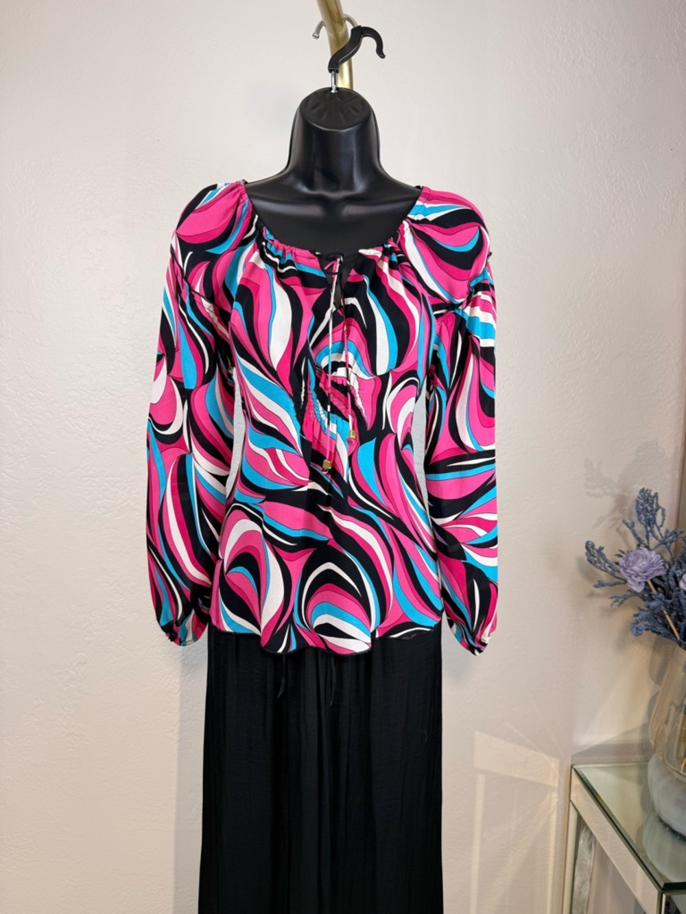 Michael Kors Rare Archive 100% Silk Psychedelic Swirl Blouse /Mod Retro Luxe P